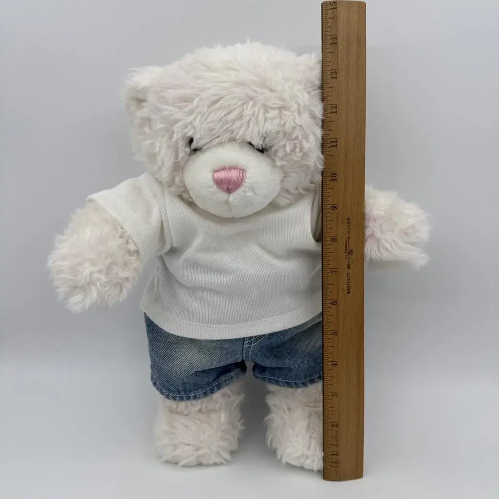 Build A Bear Pink And White Swirl Teddy Bear With Jean Shorts & White Shirt 14”